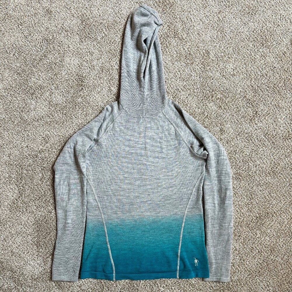 Smartwool Gray to Teal Ombre Hooded Merino Sweater